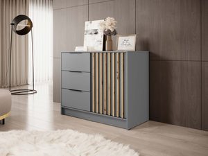 Miniatura 6 - Moderní komoda s šedými čely a dřevěnými panelami, loftový styl