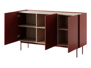 Miniatura 3 - Červená komoda s otevřenými dveřmi a policemi, moderní design