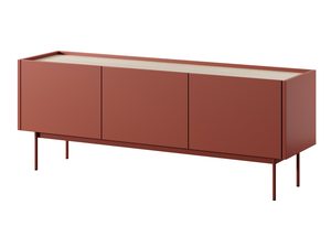 Miniaturka 2 - Czerwona szafka RTV z trzema drzwiami i metalowymi nogami, nowoczesny design