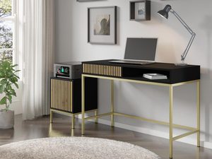 Miniatura 4 - Moderní černý toaletní stolek s dřevěnými čely, zlaté nožky, industriální styl