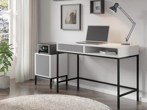 Miniatura 13 - Bílá toaletní stolek z svislými lištami, zlaté nožky, glamour styl