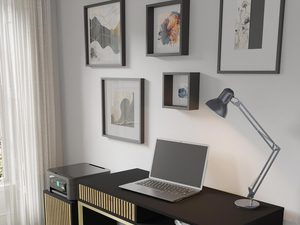 Miniatura 5 - Moderní černý toaletní stolek s dřevěnými čely, zlaté nožky, industriální styl