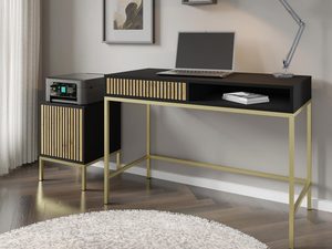 Miniatura 6 - Moderní černý toaletní stolek s dřevěnými čely, zlaté nožky, industriální styl