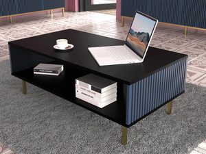 Miniaturka 6 - Nowoczesna czarna ława z pionowymi listwami niebieskimi , styl industrialny