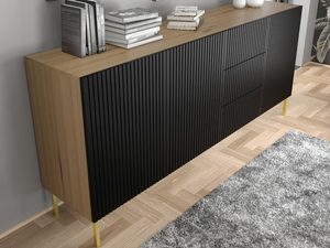 Miniatura 15 - Komoda z frézovanými černými čely, kovové nohy, moderní styl