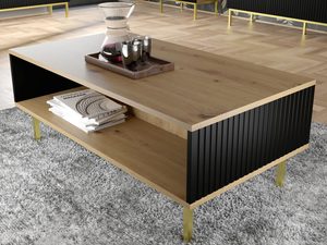 Miniaturka 7 - Ława z naturalnym blatem i czarnymi listwami, styl nowoczesny