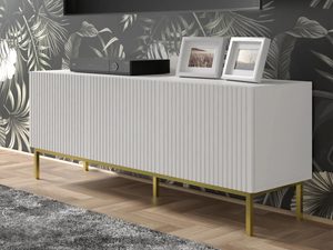 Miniatura 5 - TV skříňka bílá, zlaté nožky - Světlé povrchová úprava, luksusowe akcenty, minimalistický design.