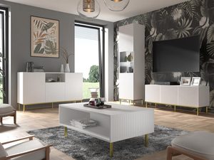 Miniatura 4 - Moderní konferenční stolek z svislými lištami, bílé povrchová úprava, glamour styl