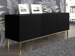 Miniaturka 11 - Czarna komoda RTV z pionowymi listwami, złote nóżki, styl glamour