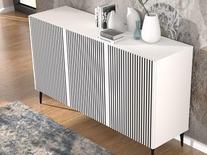 Miniaturka 9 - Nowoczesna biała komoda z pionowymi listwami, styl minimalistyczny