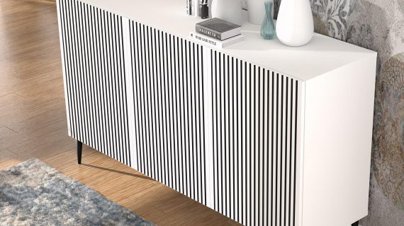 Miniaturka 9 - Nowoczesna biała komoda z pionowymi listwami, styl minimalistyczny