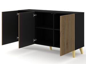 Miniaturka 11 - Drewniana komoda z czarnymi pionowymi listwami, złote nóżki, styl industrialny