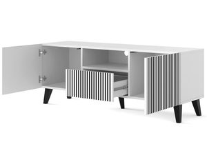 Miniaturka 2 - Nowoczesna biała komoda z pionowymi listwami, otwierane drzwi, styl minimalistyczny