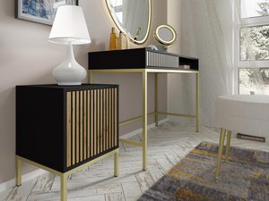 Miniaturka 6 - Nowoczesna czarna toaletka z drewnianymi listwami, złote nóżki, styl industrialny
