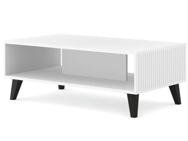 Prostorná bílá konferenční stolek z frézovanými čely, styl minimalistický