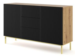 Miniaturka 14 - Komoda z frezowanymi czarnymi frontami i dębowymi bokami, styl industrialny