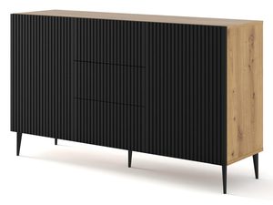 Miniatura 12 - TV skříňka z dubovým interiérem, černé čela, kovové nohy, loftový styl