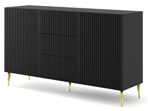 Miniaturka 7 - Komoda z frezowanymi czarnymi frontami, złote nogi, styl glamour