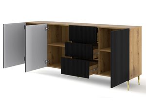 Miniatura 11 - TV skříňka z dubovým interiérem, černé čela, kovové nohy, loftový styl