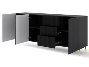Miniatura 8 - TV skříňka s černými frézovanými čely a policemi, kovové nohy, industriální styl