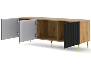 Miniatura 8 - TV skříňka dubová s černými čely, otevřené dvířka - Klasické spojení dřeva a czerni, solidne wykonanie.