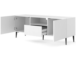 Miniatura 6 - Moderní bílá TV skříňka z frézovanými čely, otwierane dveře, skandinávský styl