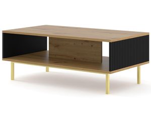 Miniatura 5 - Konferenční stolek z přírodním deskou a černými lištami, zlaté nožky, moderní styl