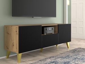 Miniatura 11 - TV skříňka s dřevěnými boky a černými čely, otwierane dveře, industriální styl