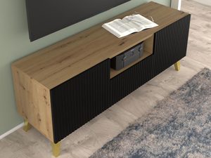 Miniatura 12 - Dřevěná TV skříňka s černými frézovanými čely, loftový styl