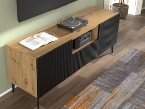 Miniatura 15 - Moderní dřevěná TV skříňka s černými čely, industriální styl