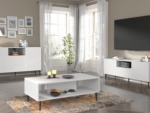 Miniaturka 5 - Nowoczesna biała ława z frezowanymi frontami, styl minimalistyczny