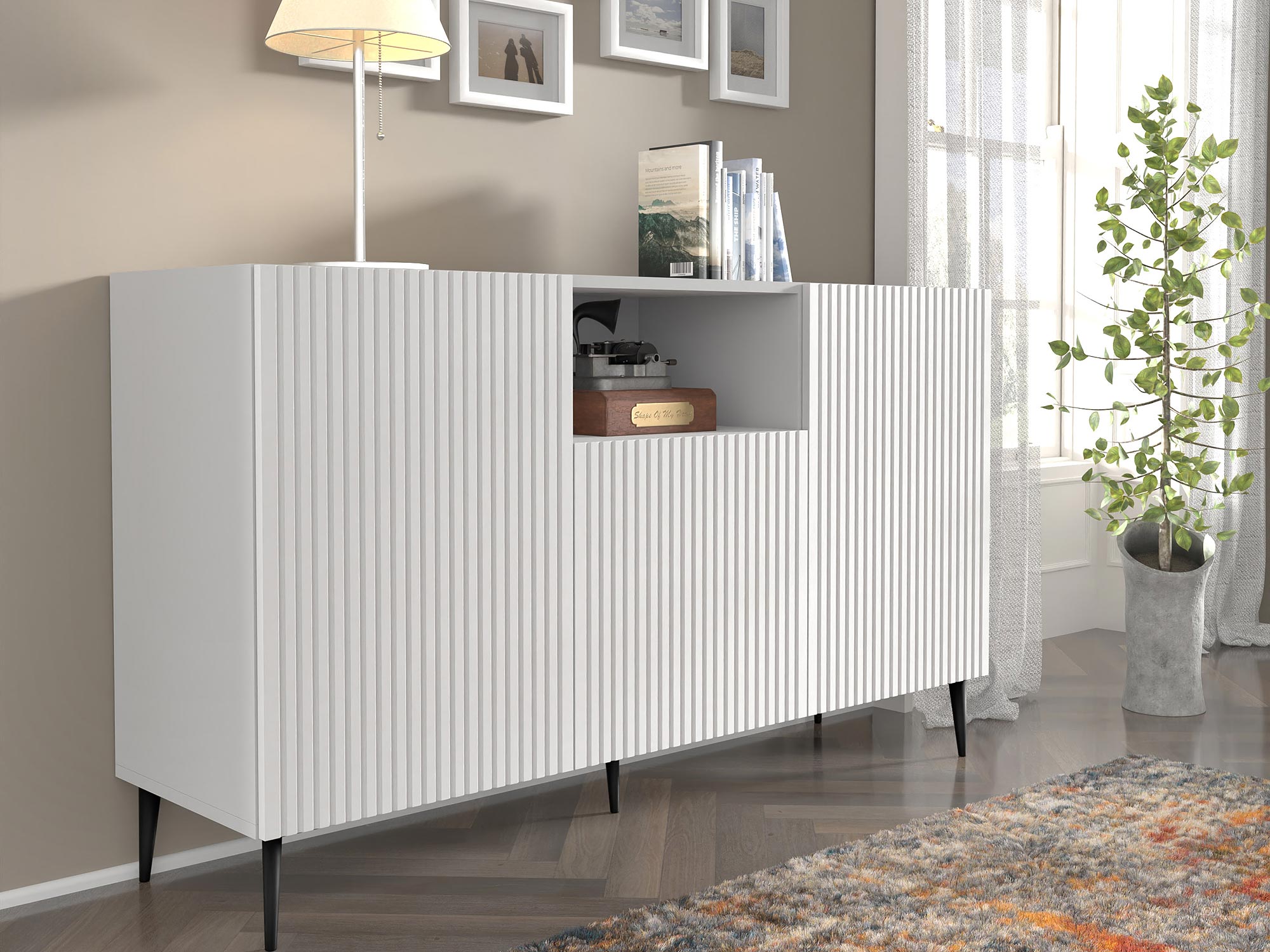 Biała komoda z frezowanymi frontami Biała komoda z frezowanymi frontami