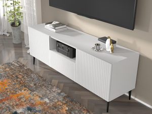 Miniatura 7 - Moderní bílý RTV stolek s frézovanými čely, minimalistický styl