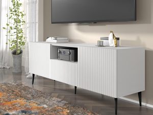 Miniatura 8 - Moderní bílý RTV stolek s frézovanými čely, minimalistický styl
