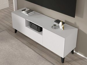 Miniatura 4 - Moderní bílý RTV stolek s frézovanými čely, minimalistický styl