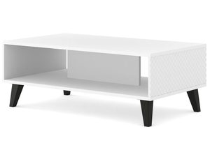 Miniaturka 1 - Nowoczesna biała ława z frezowanymi frontami, czarne nóżki, styl minimalistyczny