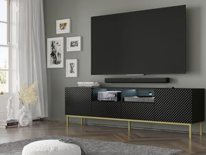 Miniaturka 7 - Nowoczesna czarna szafka RTV z frezowanymi frontami, styl industrialny