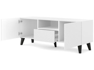 Miniatura 2 - Moderní bílá TV skříňka z frézovanými čely, černé nožky, skandinávský styl