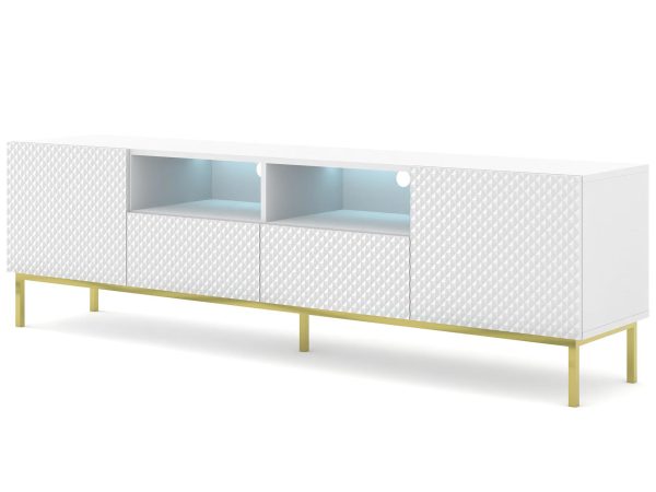 Moderní bílý RTV stolek s frézovanými čely, minimalistický styl
