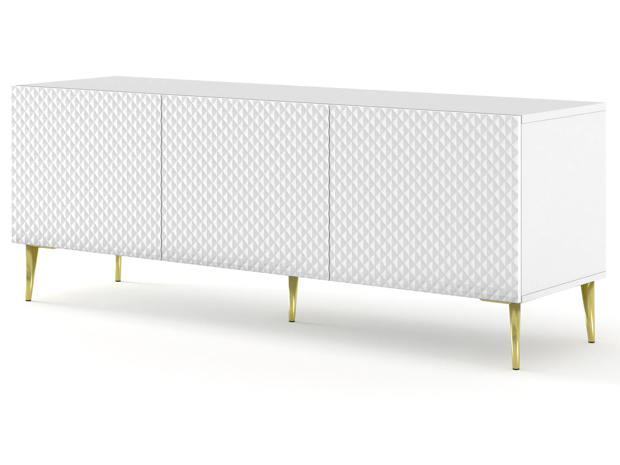 Biała komoda RTV z pionowymi listwami, styl nowoczesny Biała komoda RTV z pionowymi listwami, styl nowoczesny