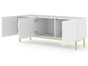 Miniatura 2 - Bílá komoda RTV z svislými lištami, černé nožky, moderní styl