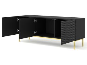 Miniatura 8 - Černá RTV komoda se svislými lamelami, zlaté nožky, glamour styl