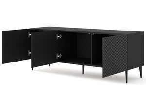 Miniaturka 10 - Czarna komoda RTV z pionowymi listwami, otwierane drzwi, styl industrialny