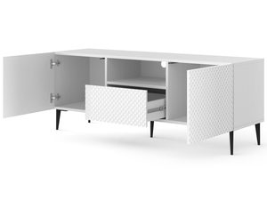 Miniatura 7 - Moderní bílá TV skříňka z frézovanými čely, otwierane dveře, styl minimalistický