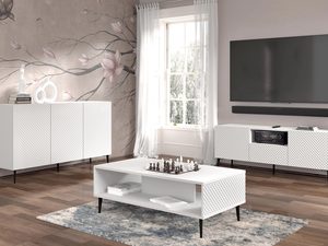 Miniaturka 6 - Nowoczesna biała ława z frezowanymi frontami, styl skandynawski