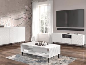 Miniatura 10 - Moderní bílý RTV stolek s frézovanými čely, minimalistický styl