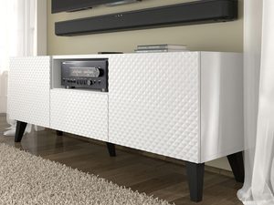 Miniatura 3 - Bílá TV skříňka z frézovanými čely, černé nožky, skandinávský styl