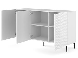 Miniaturka 7 - Biała komoda z frezowanymi frontami, otwierane drzwi, styl minimalistyczny