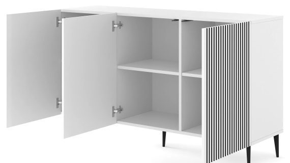 Miniaturka 6 - Nowoczesna biała komoda z pionowymi listwami, styl minimalistyczny