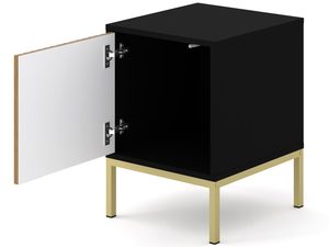 Miniatura 2 - Černá skříňka nocna z dřevěnými čely a zlatými nožkami, loftový styl